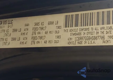 2017 Ram 1500 Slt 4X4 6'4 Box z USA, uszkodzony, nr VIN 1C6RR7GG8HS807706